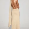 Navina Maxikleid aus weichem Jersey mit tiefem Ausschnitt und Neckholder in Champagner
