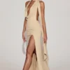 Navina Maxikleid aus weichem Jersey mit tiefem Ausschnitt und Neckholder in Champagner