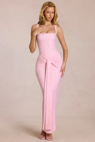 Nayeli Maxikleid mit quadratischem Ausschnitt und gerafftem Saum in Blossom Pink