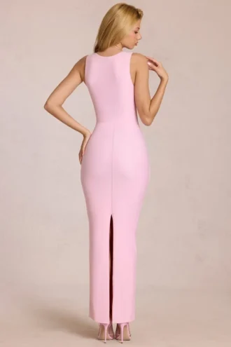 Nayeli Maxikleid mit quadratischem Ausschnitt und gerafftem Saum in Blossom Pink