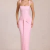 Nayeli Maxikleid mit quadratischem Ausschnitt und gerafftem Saum in Blossom Pink