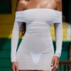 Nemba Transparentes schulterfreies Minikleid in Weiß Nemba Transparentes schulterfreies Minikleid in Weiß