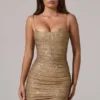 Neréa verziertes Peekaboo-Minikleid mit Rüschen in Gold
