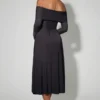 Nerissa schulterfreies A-Linien-Midaxi-Kleid mit Schnürung in Schwarz