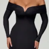 Nerissa schulterfreies A-Linien-Midaxi-Kleid mit Schnürung in Schwarz