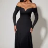Nerissa schulterfreies A-Linien-Midaxi-Kleid mit Schnürung in Schwarz