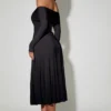 Nerissa schulterfreies A-Linien-Midaxi-Kleid mit Schnürung in Schwarz