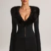 Nesta Playsuit mit Kunstfellbesatz in Schwarz Nesta Playsuit mit Kunstfellbesatz in Schwarz