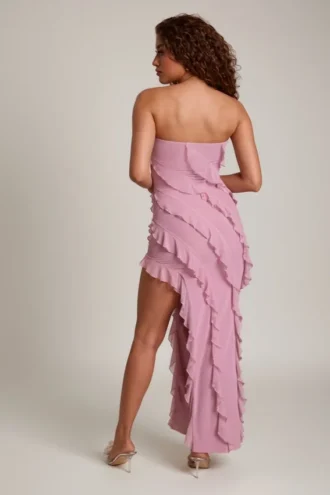 Nevali Bandeau-Maxikleid mit Rüschen in Altrosa
