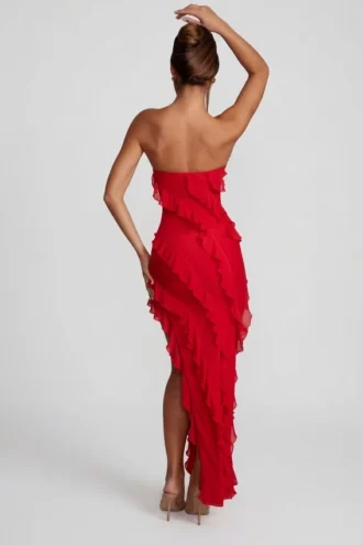 Nevali Bandeau-Maxikleid mit Rüschen in Rot