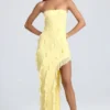 Nevali Bandeau-Maxikleid mit Rüschenbesatz in Zitronensorbet Nevali Bandeau-Maxikleid mit Rüschenbesatz in Zitronensorbet