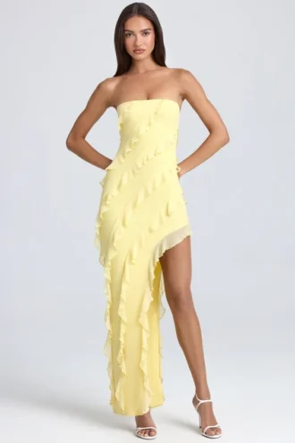 Nevali Bandeau-Maxikleid mit Rüschenbesatz in Zitronensorbet