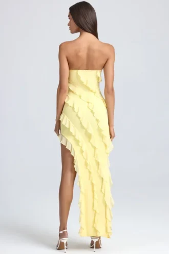 Nevali Bandeau-Maxikleid mit Rüschenbesatz in Zitronensorbet