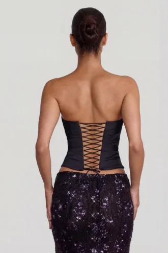 Nevara Embellished Mid-Rise Thigh-Split Maxi Rock in Black Purple