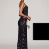 Nevara Embellished Mid-Rise Thigh-Split Maxi Rock in Black Purple Nevara Embellished Mid-Rise Thigh-Split Maxi Rock in Black Purple