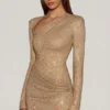 Nevina Verziertes asymmetrisches Bodycon-Minikleid in Gold
