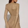 Nevina Verziertes asymmetrisches Bodycon-Minikleid in Gold