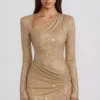 Nevina Verziertes asymmetrisches Bodycon-Minikleid in Gold