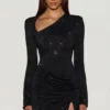Nevina – Verziertes, asymmetrisches, figurbetontes Minikleid in Schwarz