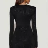 Nevina – Verziertes, asymmetrisches, figurbetontes Minikleid in Schwarz