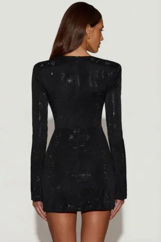 Nevina – Verziertes, asymmetrisches, figurbetontes Minikleid in Schwarz
