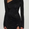 Nevina – Verziertes, asymmetrisches, figurbetontes Minikleid in Schwarz