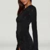 Nevina – Verziertes, asymmetrisches, figurbetontes Minikleid in Schwarz