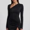 Nevina – Verziertes, asymmetrisches, figurbetontes Minikleid in Schwarz