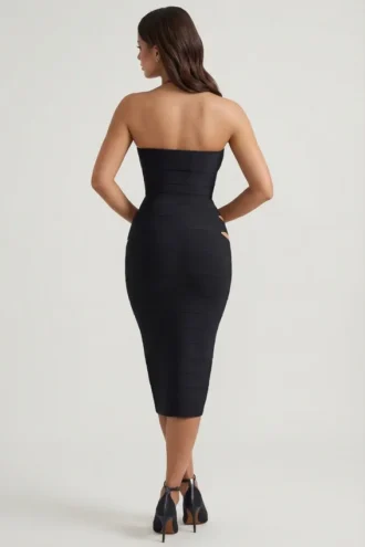 Nika Cut-Out-Halterneck-Bodycon-Midaxi-Kleid in Schwarz