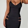 Nika Cut-Out-Halterneck-Bodycon-Midaxi-Kleid in Schwarz