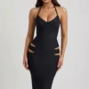 Nika Cut-Out-Halterneck-Bodycon-Midaxi-Kleid in Schwarz