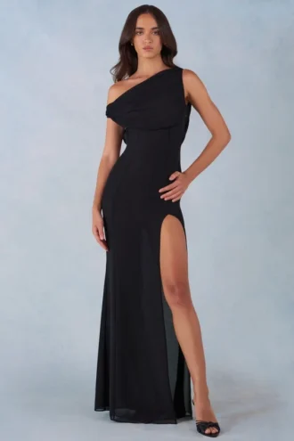 Nivara One-Shoulder-Maxikleid in Schwarz