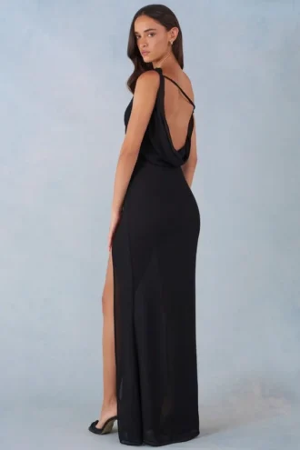 Nivara One-Shoulder-Maxikleid in Schwarz