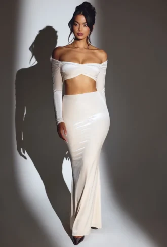 Nixie Velvet Mid-Rise Maxi-Rock in Elfenbein