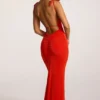 Noelia Maxikleid aus strukturiertem Jersey mit offenem Rücken in Fiery Red Noelia Maxikleid aus strukturiertem Jersey mit offenem Rücken in Fiery Red