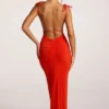 Noelia Maxikleid aus strukturiertem Jersey mit offenem Rücken in Fiery Red Noelia Maxikleid aus strukturiertem Jersey mit offenem Rücken in Fiery Red