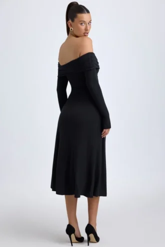 Noelle Modal-Midaxi-Kleid mit gerafften Schultern in Schwarz