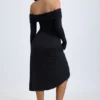 Noelle Modal-Midaxi-Kleid mit gerafften Schultern in Schwarz Noelle Modal-Midaxi-Kleid mit gerafften Schultern in Schwarz