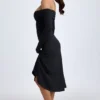 Noelle Modal-Midaxi-Kleid mit gerafften Schultern in Schwarz Noelle Modal-Midaxi-Kleid mit gerafften Schultern in Schwarz