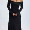 Noelle Modal-Midaxi-Kleid mit gerafften Schultern in Schwarz Noelle Modal-Midaxi-Kleid mit gerafften Schultern in Schwarz