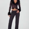 Noemy Cardigan aus transparenter Spitze mit Kunstfellbesatz in Schwarz Noemy Cardigan aus transparenter Spitze mit Kunstfellbesatz in Schwarz