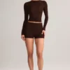 Noor Modal High-Rise Bodycon Mini-Shorts in Schokoladenbraun Noor Modal High-Rise Bodycon Mini-Shorts in Schokoladenbraun