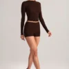 Noor Modal High-Rise Bodycon Mini-Shorts in Schokoladenbraun Noor Modal High-Rise Bodycon Mini-Shorts in Schokoladenbraun