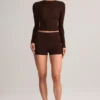 Noor Modal High-Rise Bodycon Mini-Shorts in Schokoladenbraun Noor Modal High-Rise Bodycon Mini-Shorts in Schokoladenbraun