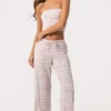 Noppenjersey-Hose mit niedriger Leibhöhe in rosa Streifen Noppenjersey-Hose mit niedriger Leibhöhe in rosa Streifen