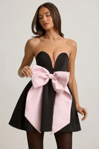 Norina Minikleid mit Schleifendetail und Korsettoptik in Schwarz