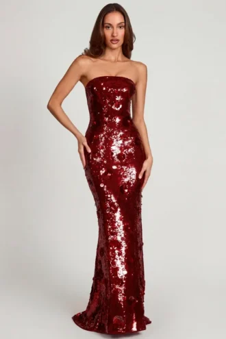 Nottola 3D-verziertes Bandeau-Maxikleid in Rot