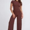 Nour Tall Mid Rise Wide Leg Trouser in Chocolate
