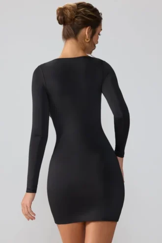 Oakley Slinky Jersey Langarm-Minikleid mit tiefem Ausschnitt in Schwarz