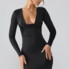 Oakley Slinky Jersey Langarm-Minikleid mit tiefem Ausschnitt in Schwarz Oakley Slinky Jersey Langarm-Minikleid mit tiefem Ausschnitt in Schwarz